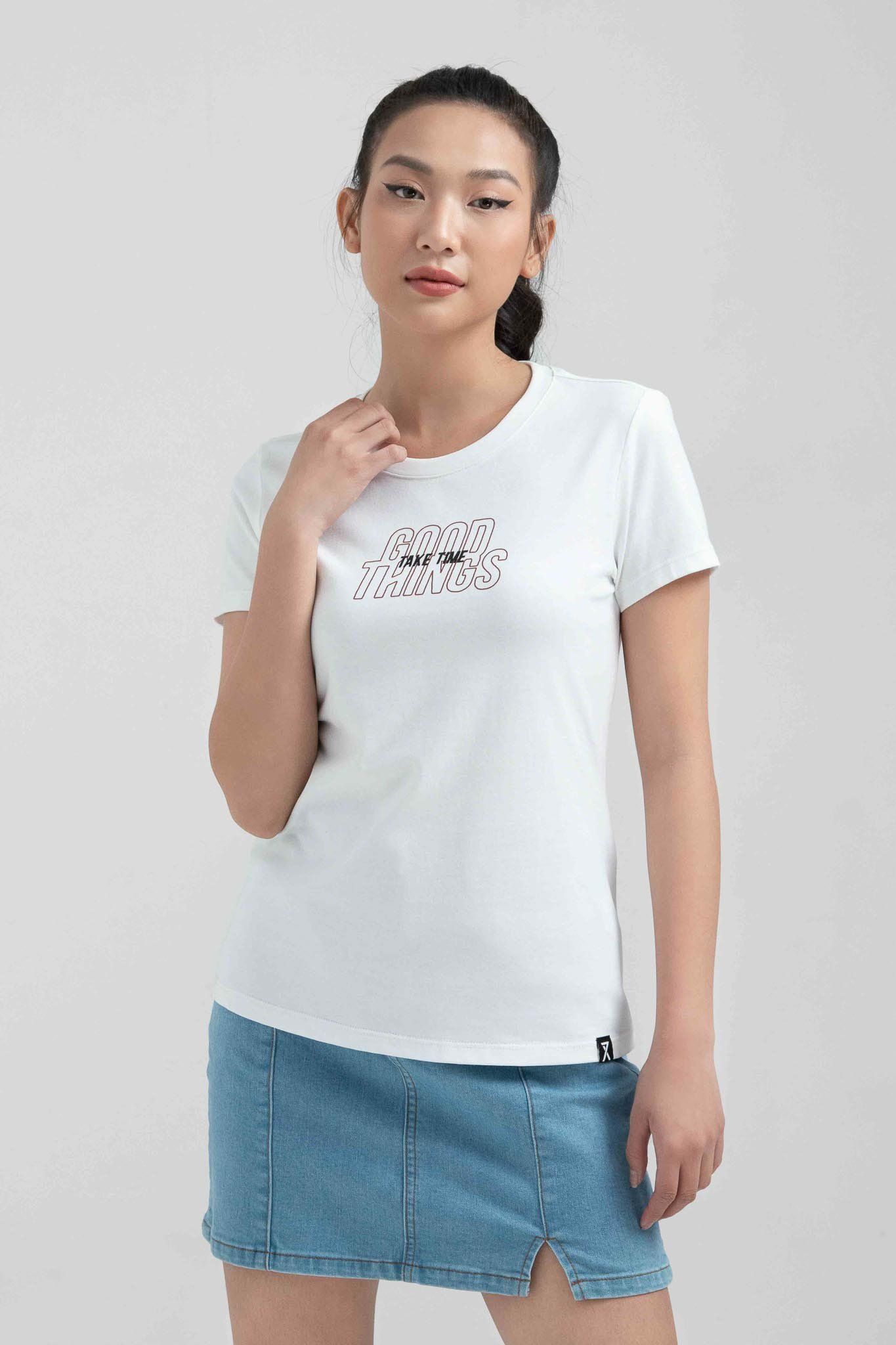 Áo Thun Nữ Slim Fit In Typo Good Things Take Time WTS 2221 -