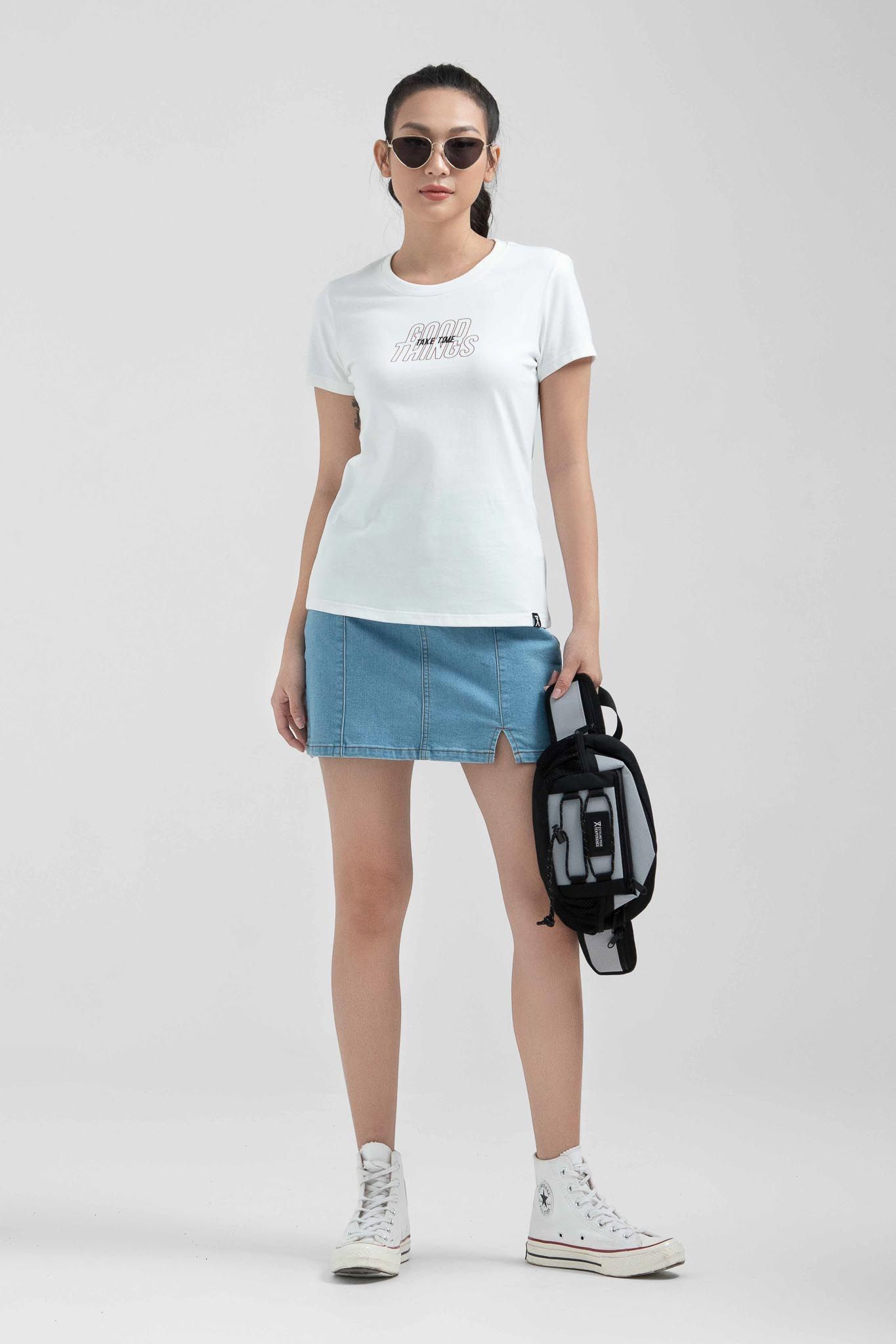 Áo Thun Nữ Slim Fit In Typo Good Things Take Time WTS 2221 -