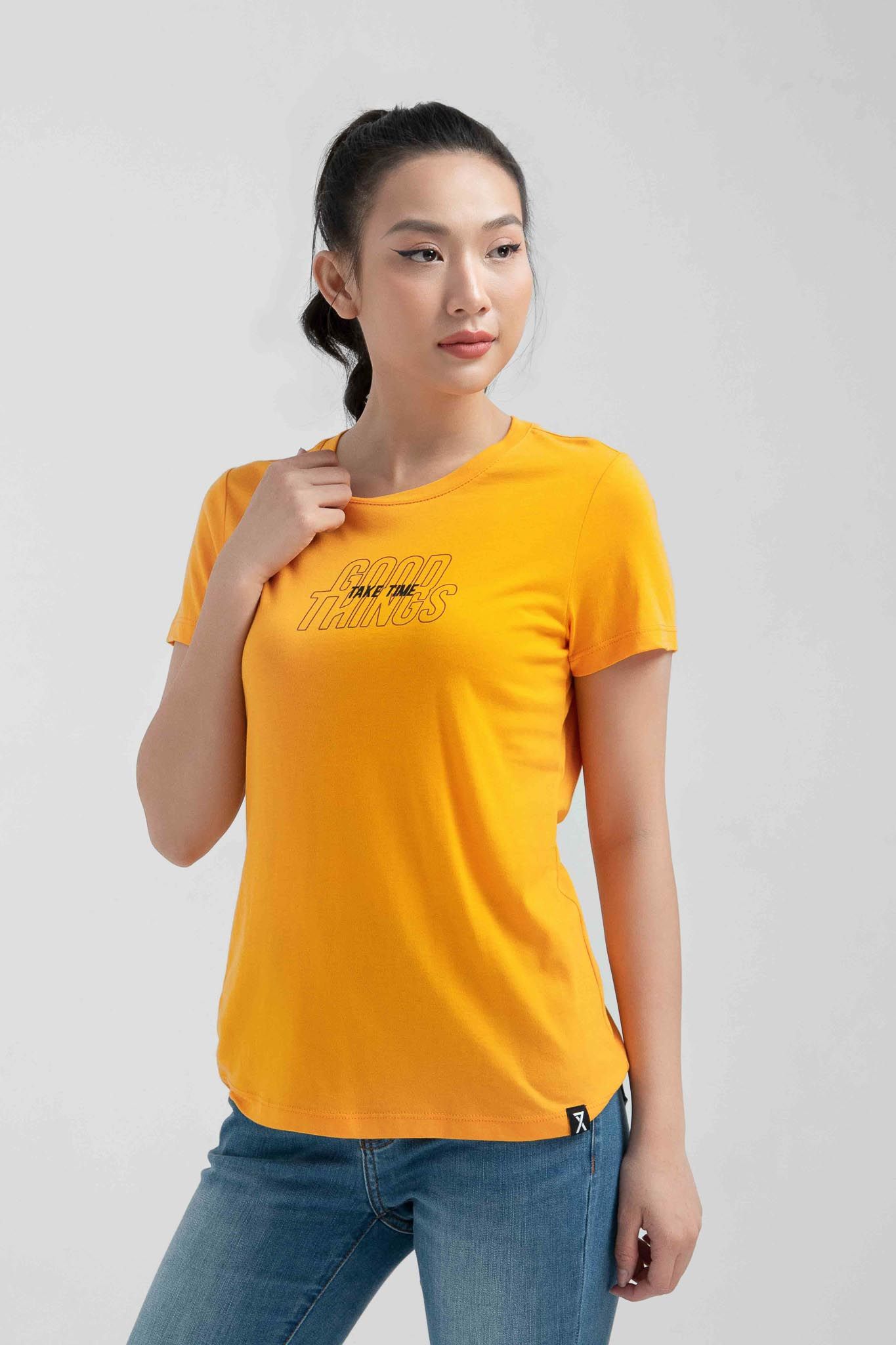 Áo Thun Nữ Slim Fit In Typo Good Things Take Time WTS 2221 -