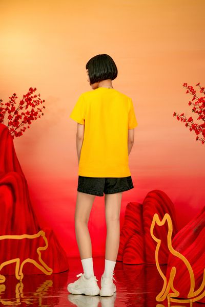 Áo Thun Nữ Regular In Nhũ Mèo May Mắn WTS 2232