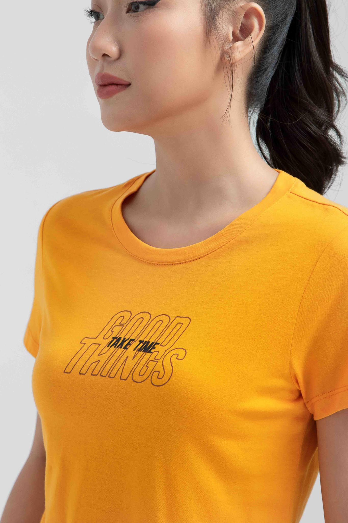Áo Thun Nữ Slim Fit In Typo Good Things Take Time WTS 2221 -