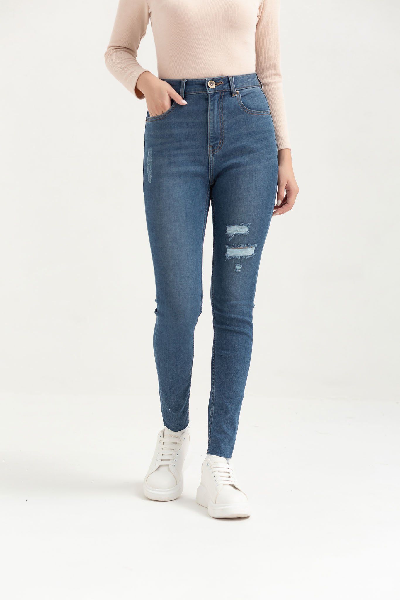 Quần Jean Nữ Skinny Wash Rách WJE 2018 -