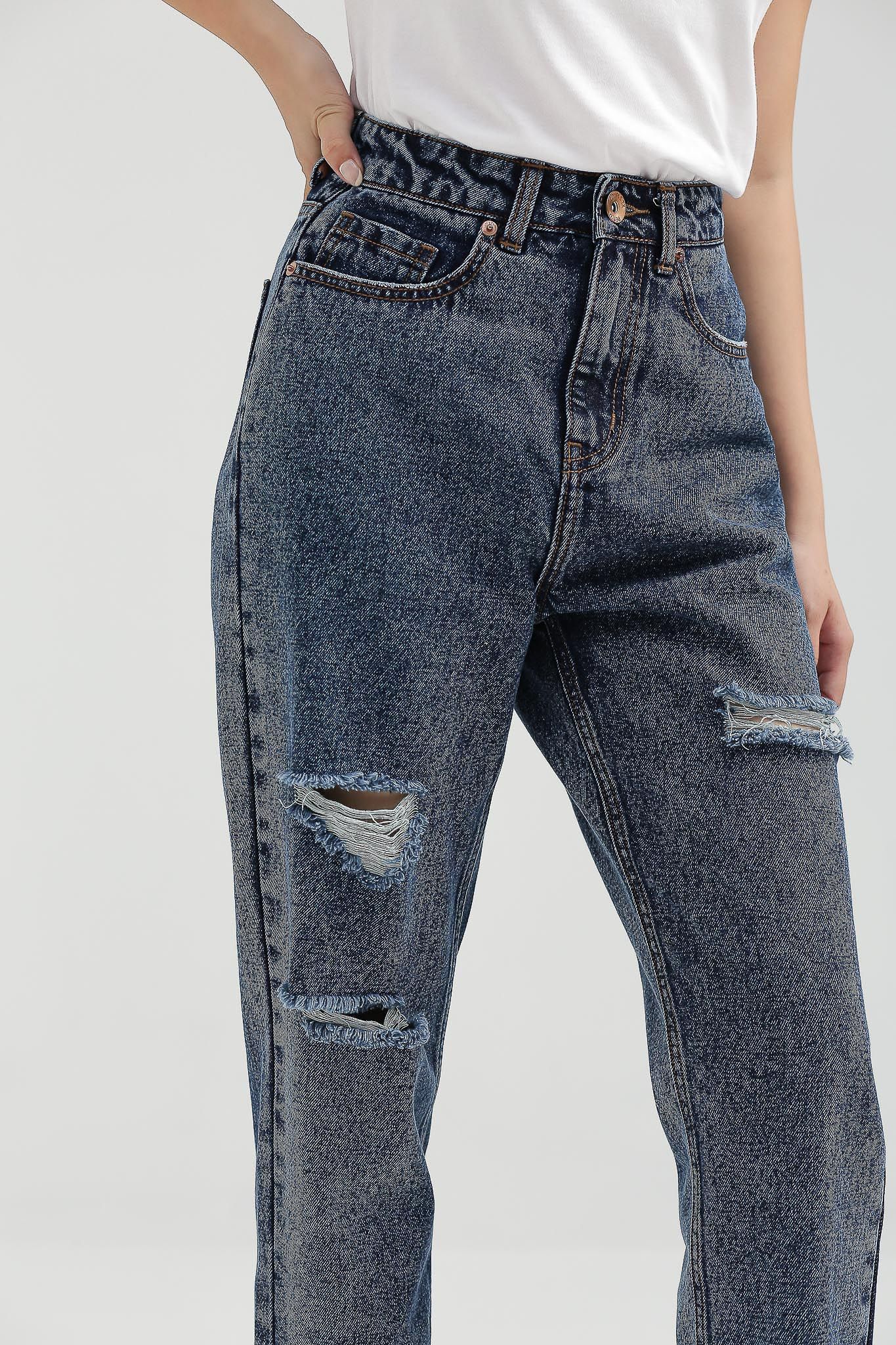 Quần Jeans Nữ Mom Fit Wash Rách WJE 2015 -