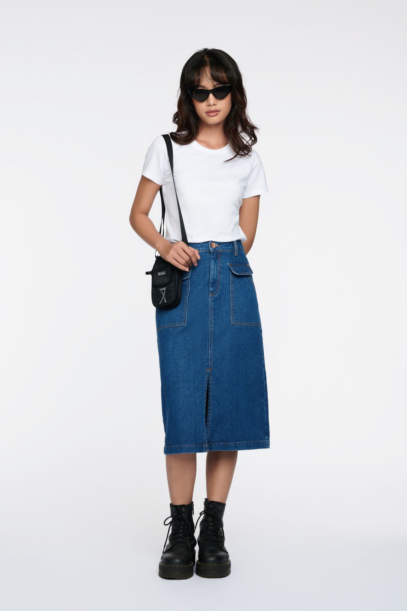 Váy Nữ Midi Jeans Diễu Chỉ Nổi WSK 2020 -