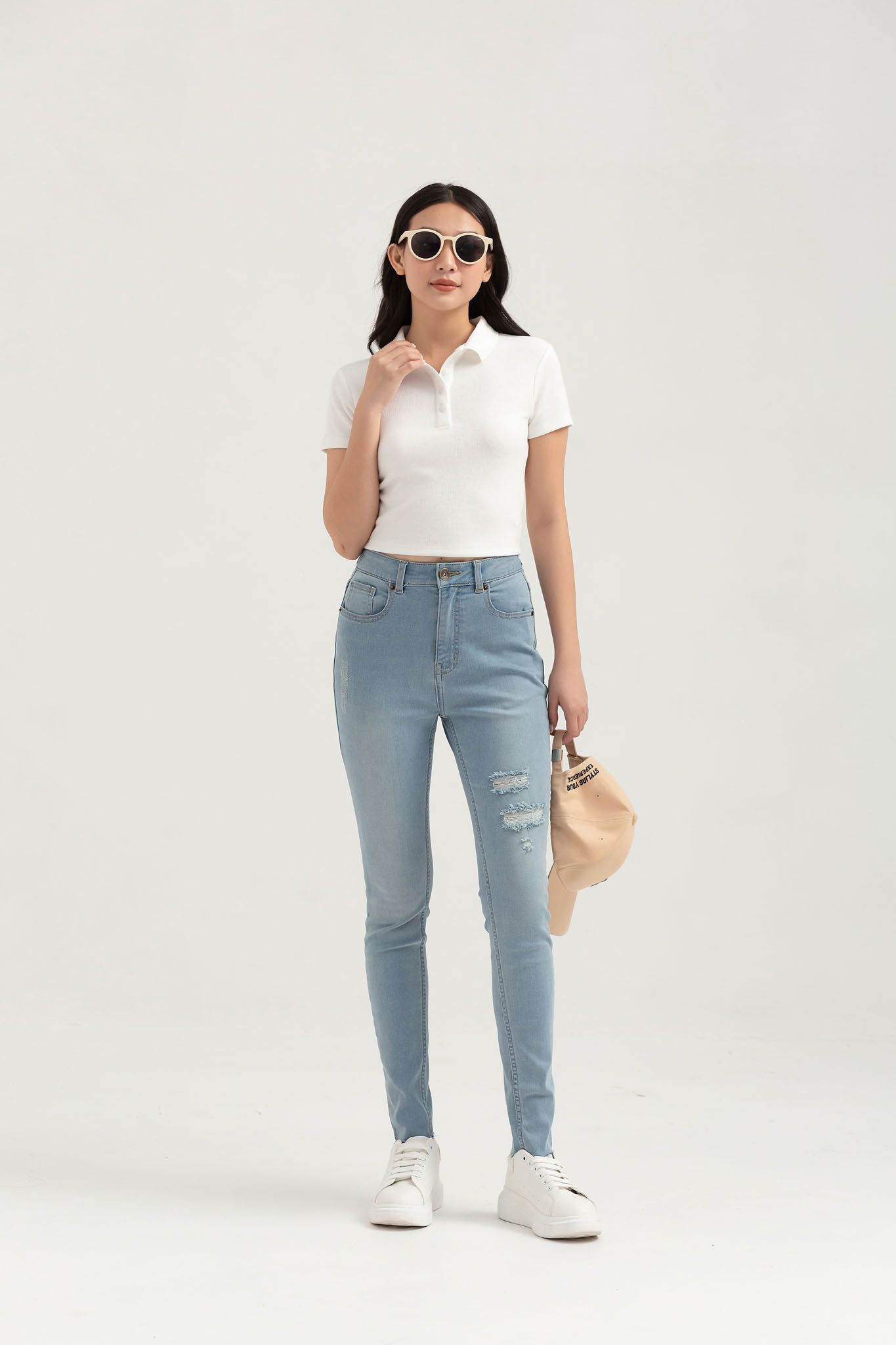 Quần Jean Nữ Skinny Wash Rách WJE 2018 -