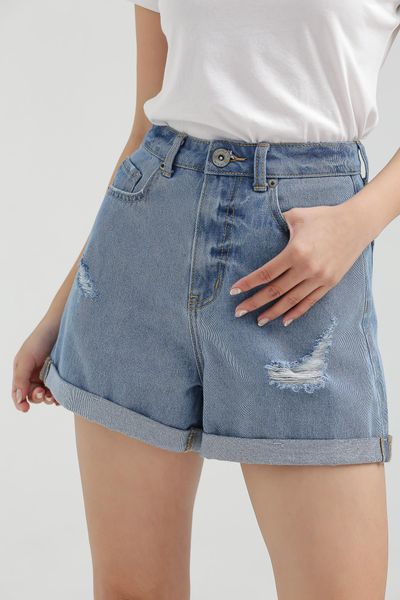 Quần Short Jeans Nữ Loose Fit Wash Rách WSR 2019