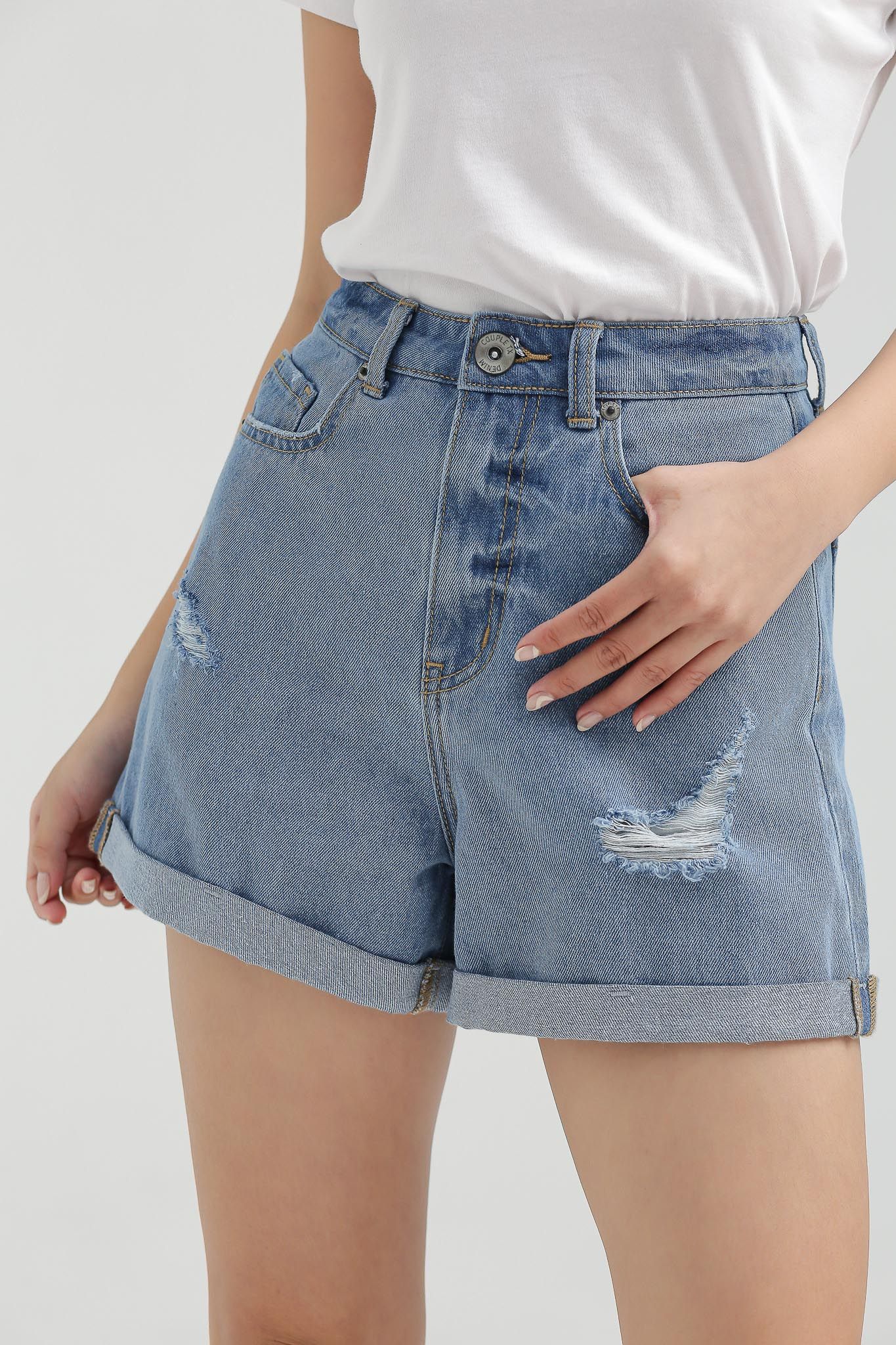 Quần Short Jeans Nữ Loose Fit Wash Rách WSR 2019 -