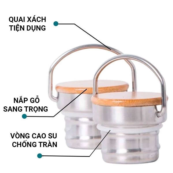 Bình nước giữ nhiệt chống rò rỉ bằng inox nắp gỗ 500ml