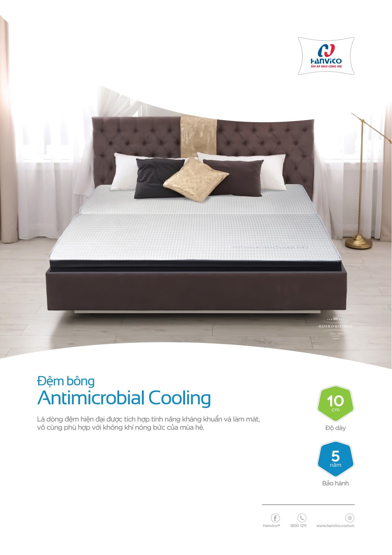 Đệm bông ANTIMICROBIAL COOLING 10cm Hanvico