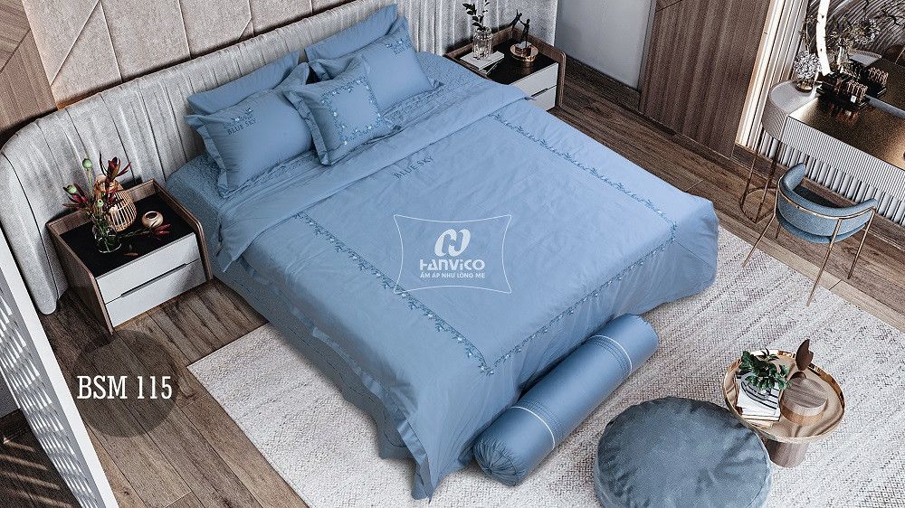 Bộ ga phủ thêu Blue Sky – BSM115 Hanvico