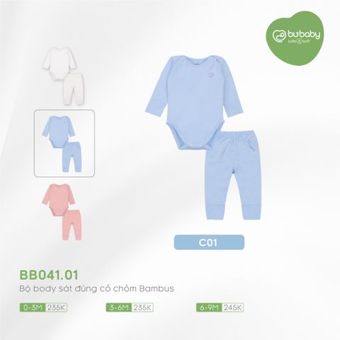 Bộ body sát đũng cổ chồm BU Baby Bambus Blue BB041.01