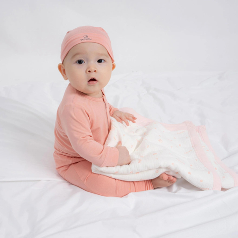 Khăn quấn đa năng Bu baby Muslin Free size Hồng hoa