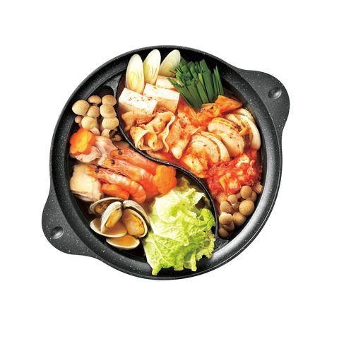 Nồi lẩu 2 ngăn đá hoa cương nắp kính 28cm