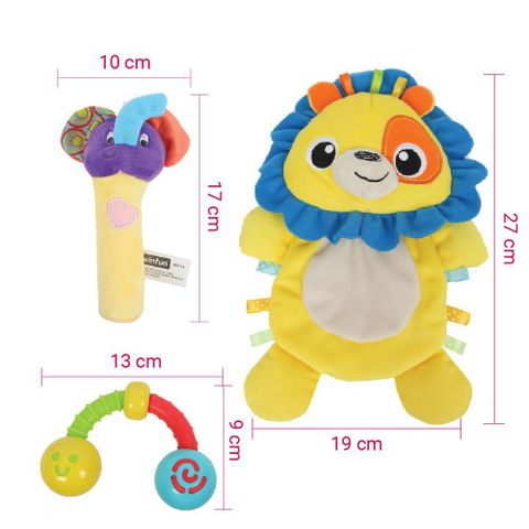 Set 3 đồ chơi cầm tay xúc xắc chíp chíp, thú bông sột soạt hình sư tử Winfun 3028