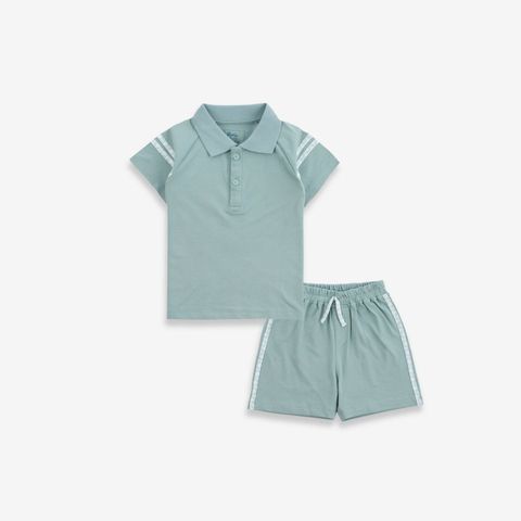 Bộ ngắn tay Bu Baby cổ Polo Xanh ghi