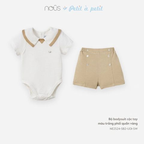 Bộ Nous bodysuit cộc tay màu trắng phối quần vàng