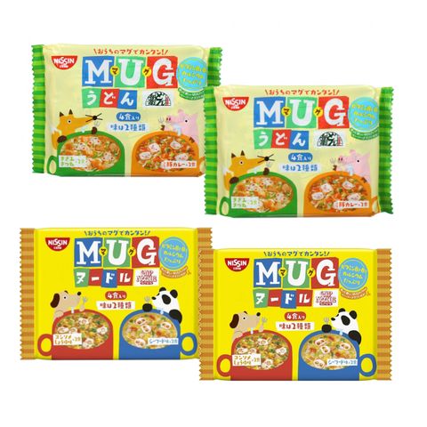 Combo 4 mix Mỳ ăn dặm MUG Nissin màu xanh và vàng gói 94g