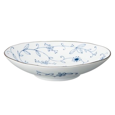 Đĩa sứ hình Oval sâu lòng Yamata họa tiết cây cỏ size 19.5×16×4cm