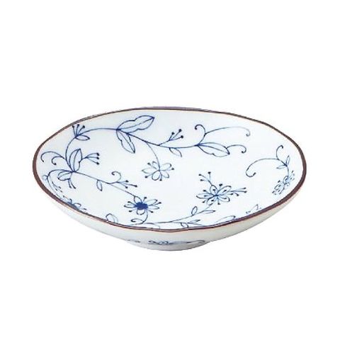 Đĩa sứ hình Oval sâu lòng Yamata họa tiết cây cỏ size 11×10×3cm