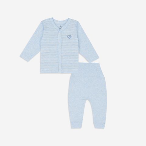 Bộ dài tay cài giữa BU Baby Joyful kẻ blue nhạt