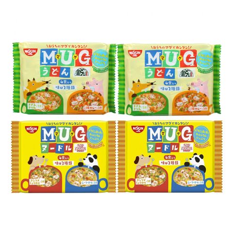 Combo 4 mix Mỳ ăn dặm MUG Nissin màu xanh và vàng gói 94g