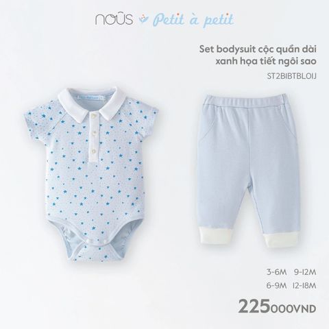 Set Nous bodysuit cộc quần dài xanh họa tiết ngôi sao