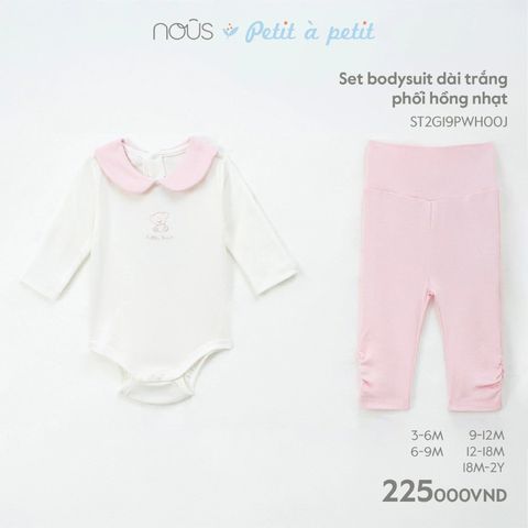 Set Nous bodysuit dài trắng phối hồng nhạt