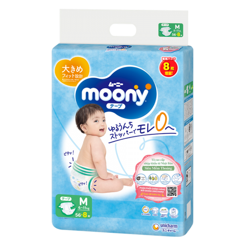 Bỉm dán Moony xanh tiêu chuẩn size M56+8