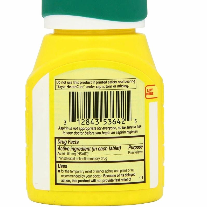 Viên nén giảm đau Aspirin Regimen Bayer Enteric Coated Tablets