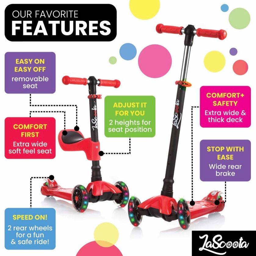 Xe Lascoota 2-in-1 Kick Scooter with Removable Seat Great