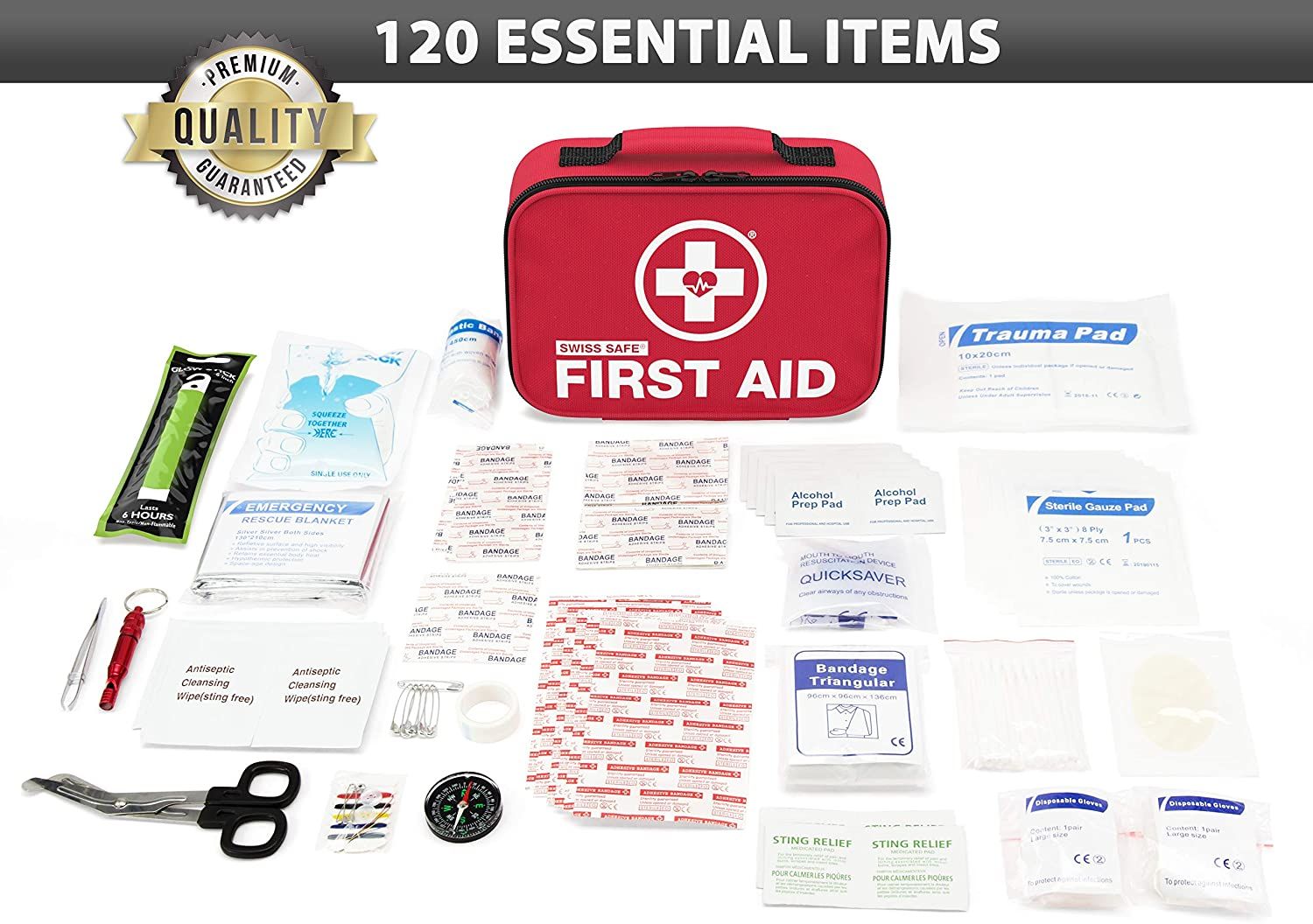 Bộ sơ cứu đa năng Swiss Safe 2-in-1 First Aid Kit (120 Piece) + Bonus 32-Piece Mini First Aid Kit