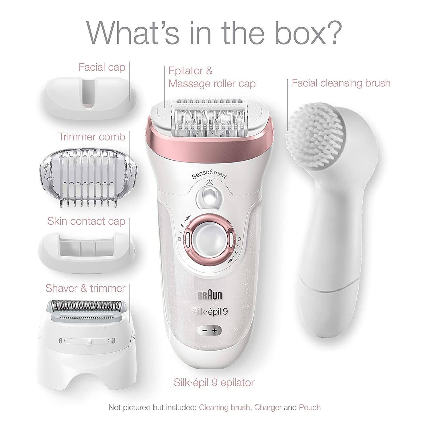 Máy cạo lông dành cho nữ Braun Epilator for Women, Silk-épil 9 9-880 for Hair Removal, Wet & Dry, Facial Cleansing Brush, Women Shaver & Trimmer, Cordless, Rechargeable