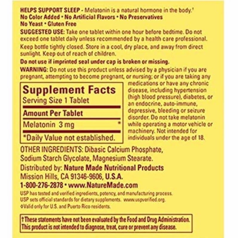 Viên nén hỗ trợ ngủ ngon Nature Made Melatonin Tablets