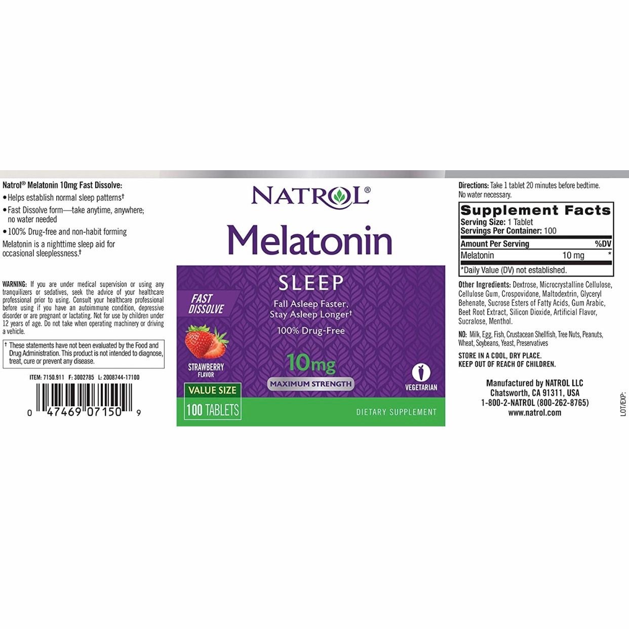 Viên nén giúp ngủ nhanh Natrol Melatonin Fast Dissolve Tablets