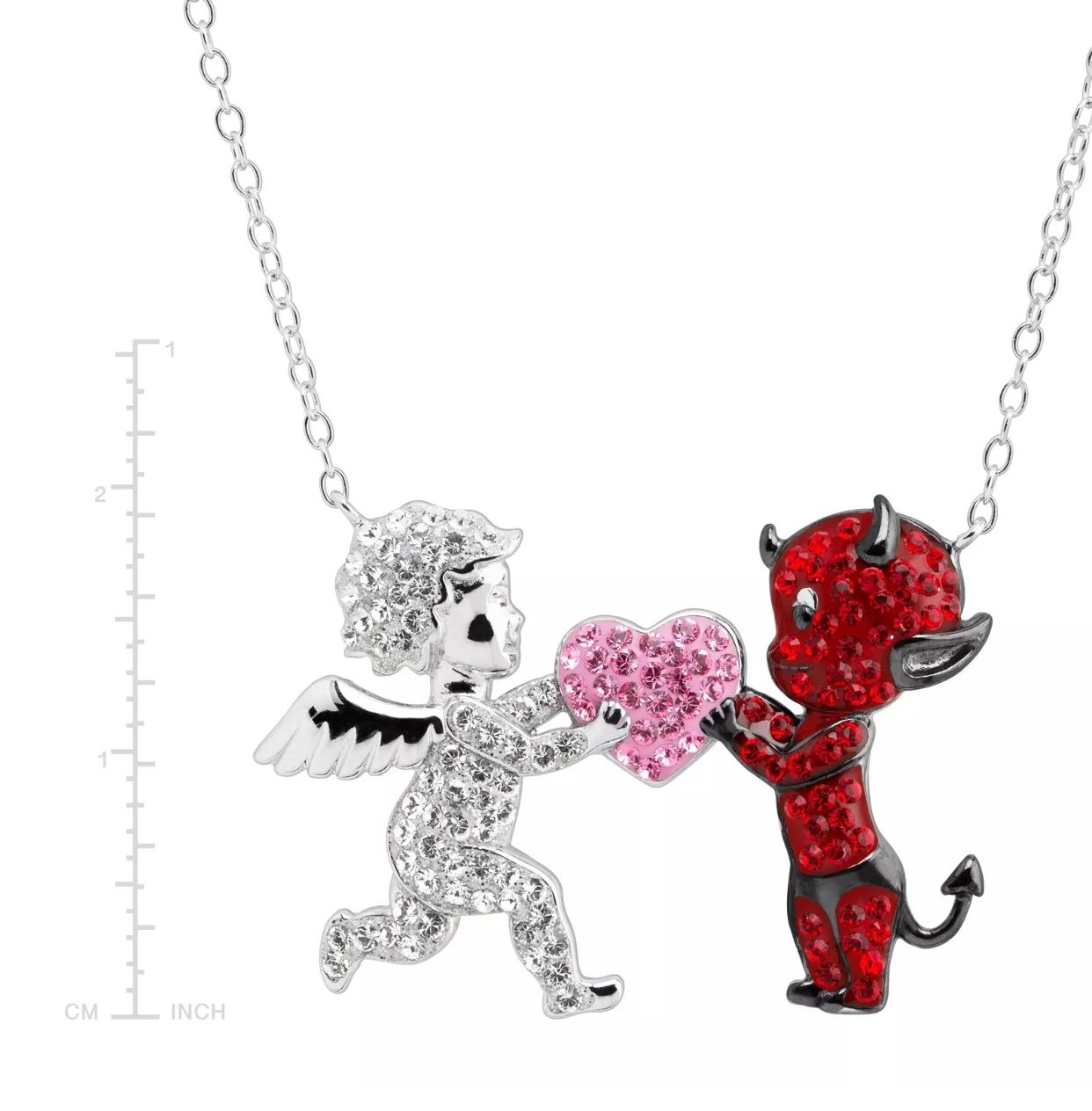 Angel & Devil Heart Pendant With Crystals Silver