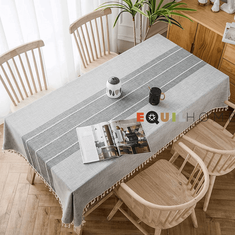 Khăn trải bàn Equilhome (140cmx180cm) khăn trải bàn chữ nhật màu xám, chất liệu sợi tổng hợp, chống nhăn, giảm bám bẩn thích hợp dùng cho phòng ăn, phòng khách, các bữa tiệc