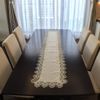 Khăn trải bàn Equilhome (40cmx300cm) khăn runner chất liệu gấm phối ren màu kem sang trọng, trang nhã, siêu dài, thích hợp dùng cho phòng ăn, phòng khách, các bữa tiệc - EQ384
