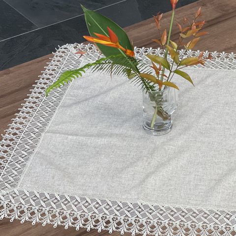 Khăn trải bàn trà hình vuông Linen phối ren 85x85