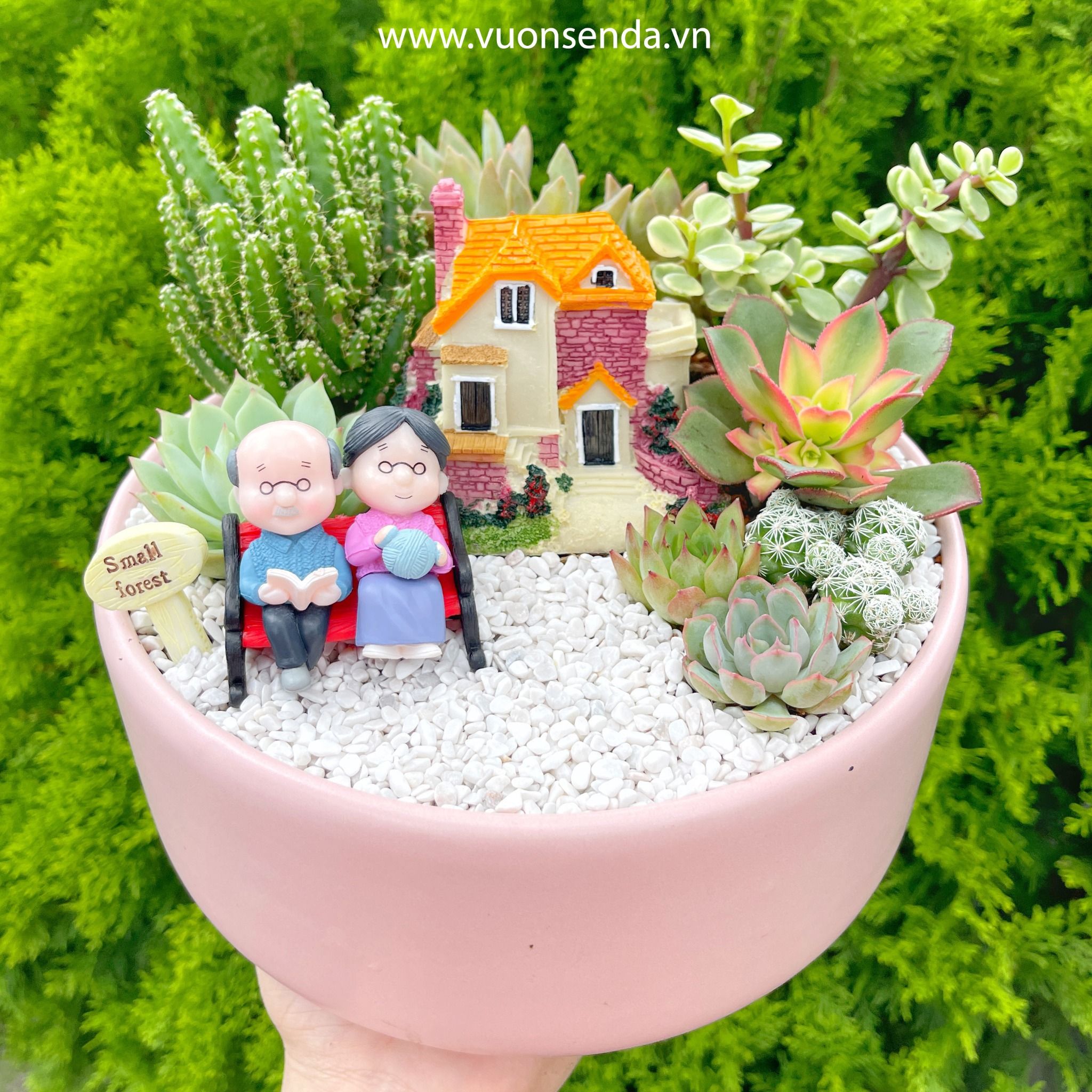 Tiểu cảnh ông bà lão ngồi - Đường kính 19cm