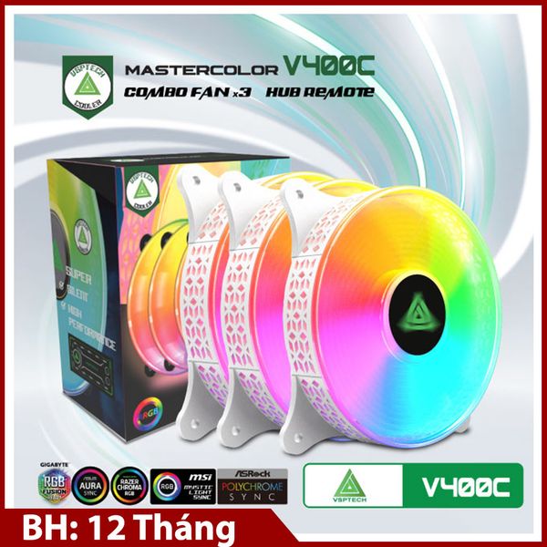 Combo Fan + Hub VSPTECH LED RGB V400C x3 fan White