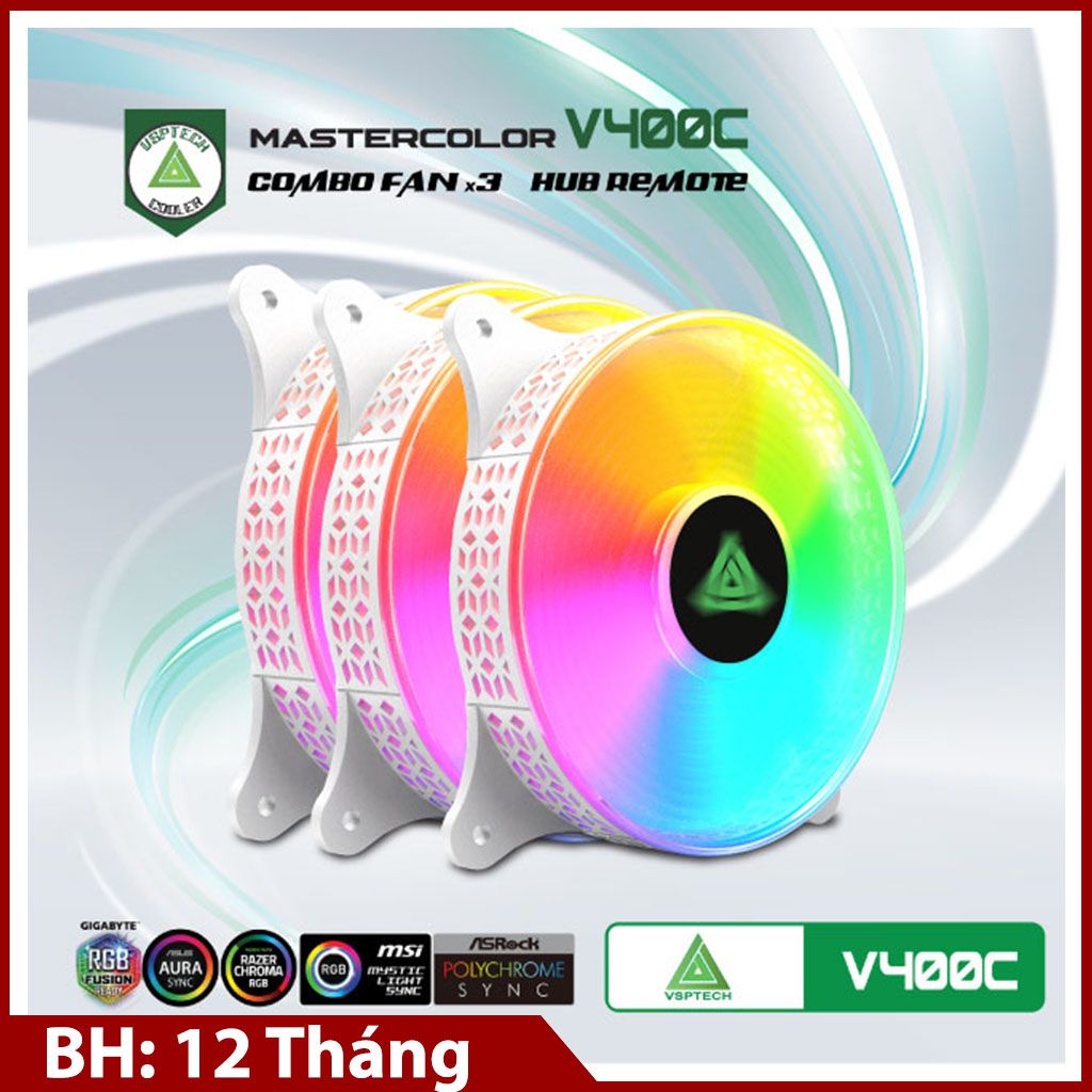 Combo Fan + Hub VSPTECH LED RGB V400C x3 fan White