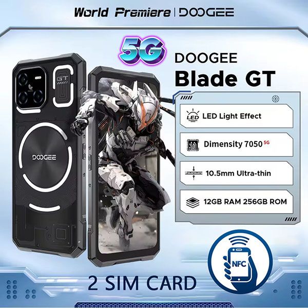 DOOGEE Blade GT | 12GBRAM, 256GB ROM, 5500mAh, 10.5mm Uitra-thin, 6.72'' FHD, 120Hz, LED Light Effect, NFC, Android 14