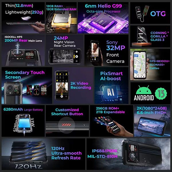 HOTWAV Cyber 15 | 24 (12+12)GB 256GB, 200MP PixSmart,Helio G99, 6.6'' FHD+, 120Hz 2K, Android 13, NFC.