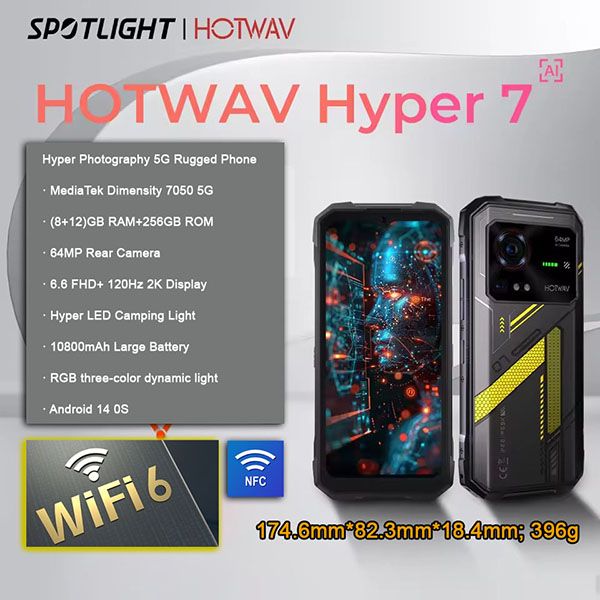 GIẢM GIÁ 500.000Đ HOTWAV Hyper 7 5G | 20 (8+12) 256GB, 10800mAh, 6.6'' FHD+ 2K, 33W , Light 280LM, Android 14, NFC