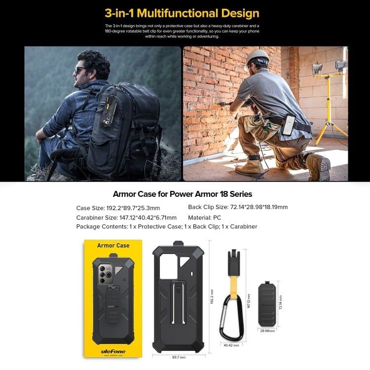 Ốp Lưng Chính hãng Ulefone Power Armor 18T/19 với Kẹp thắt lưng và Móc khóa.