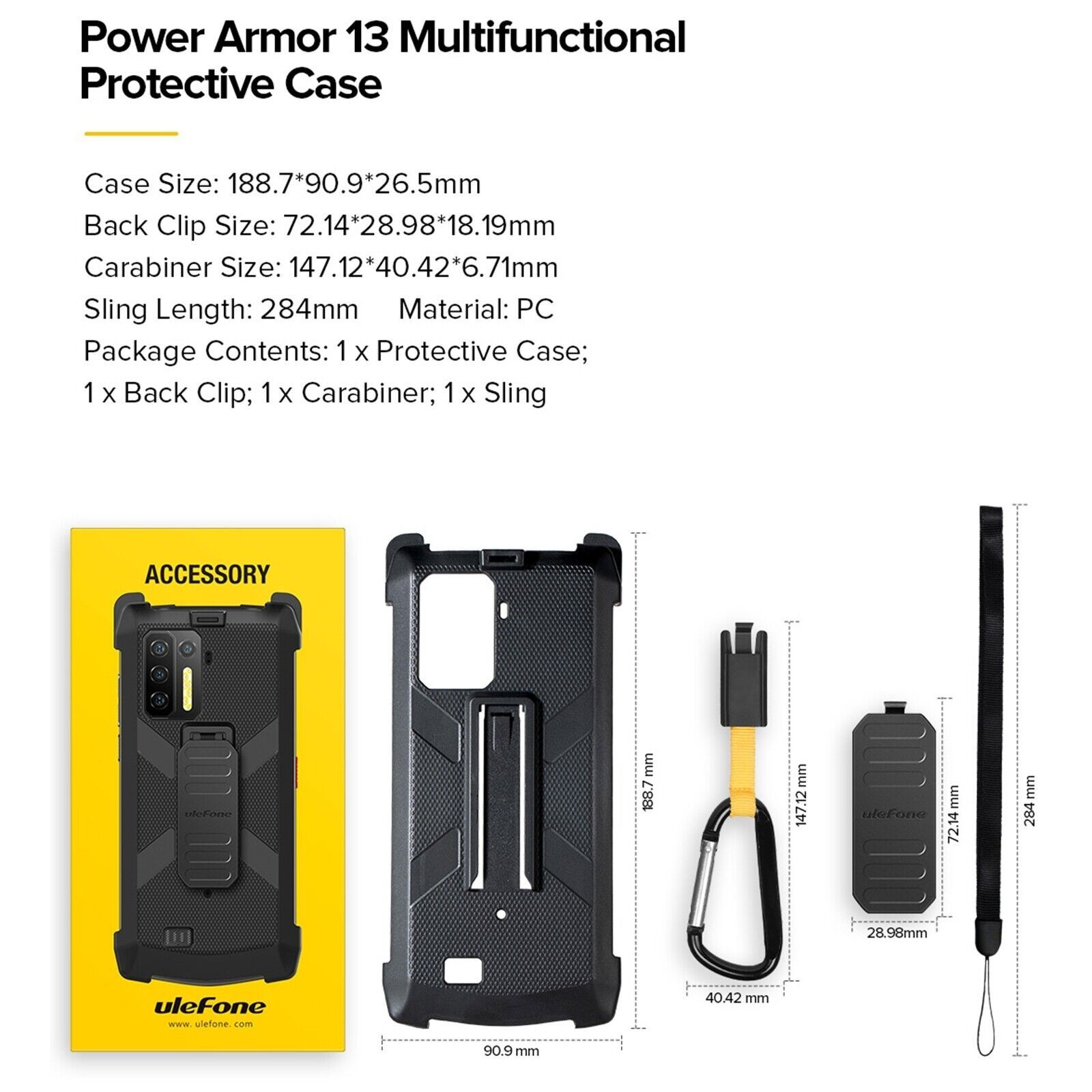  Ốp Lưng Chính hãng Ulefone Power Armor 13 với Kẹp thắt lưng và Móc khóa. 