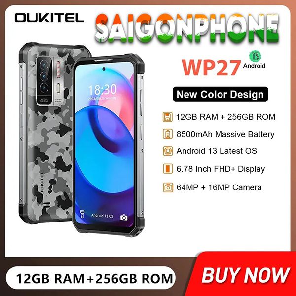  Oukitel WP27 | Điện Thoại Siêu Bền 12GB Ram + Pin 8500mAh + 64MP AI Cam Chính/ 20MP IR 