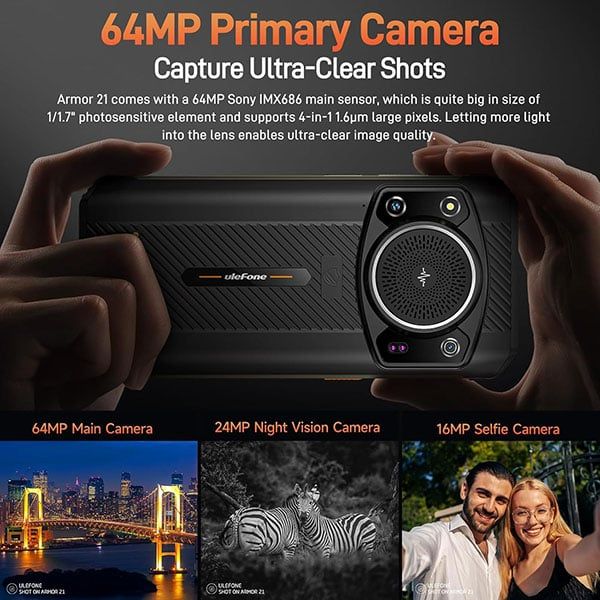 (New 2024) Ulefone Armor 21 | Android 14, Loa to 122dB, Helio G99, 16GB + 256GB, Camera chính 64MP + Camera nhìn đêm 24MP, 6,58