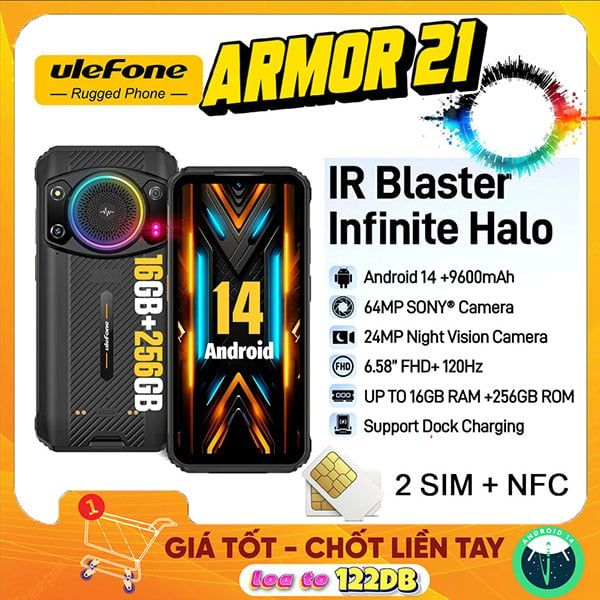 (New 2024) Ulefone Armor 21 | Android 14, Loa to 122dB, Helio G99, 16GB + 256GB, Camera chính 64MP + Camera nhìn đêm 24MP, 6,58