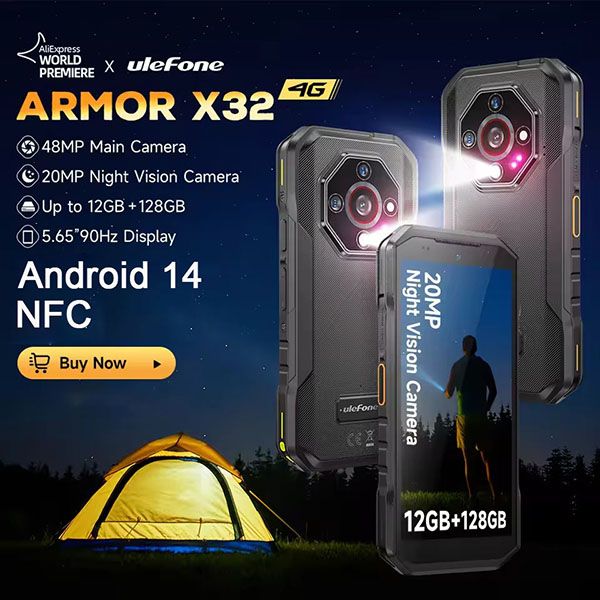 Ulefone Armor X32 4G | Helio G91, RAM 12GB, ROM 128GB, 5500mAh, Night vision 20MP, Android 14 chống nước, , NFC